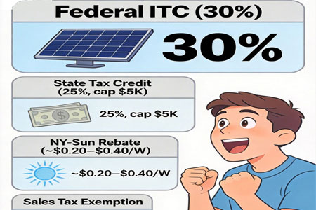 Incentivi Solari a New York 2026 – Crediti d'Imposta, Rimborsi, Regole su Proprietà e Net Metering