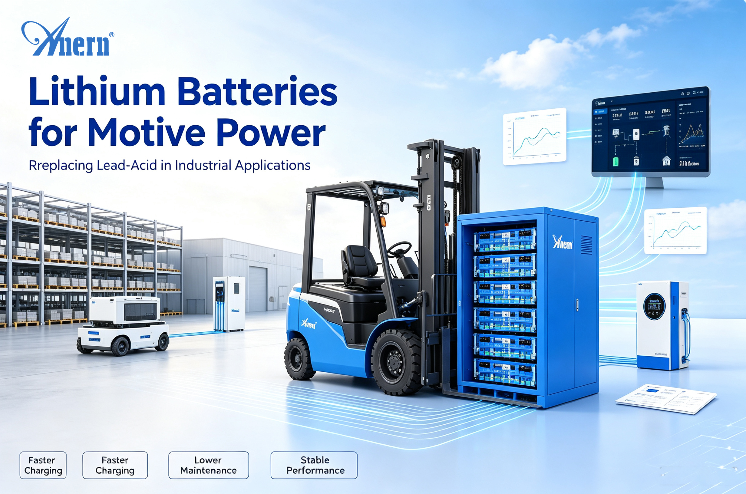 Batterie al litio per la forza motrice: sostituzione delle batterie al piombo nelle applicazioni industriali