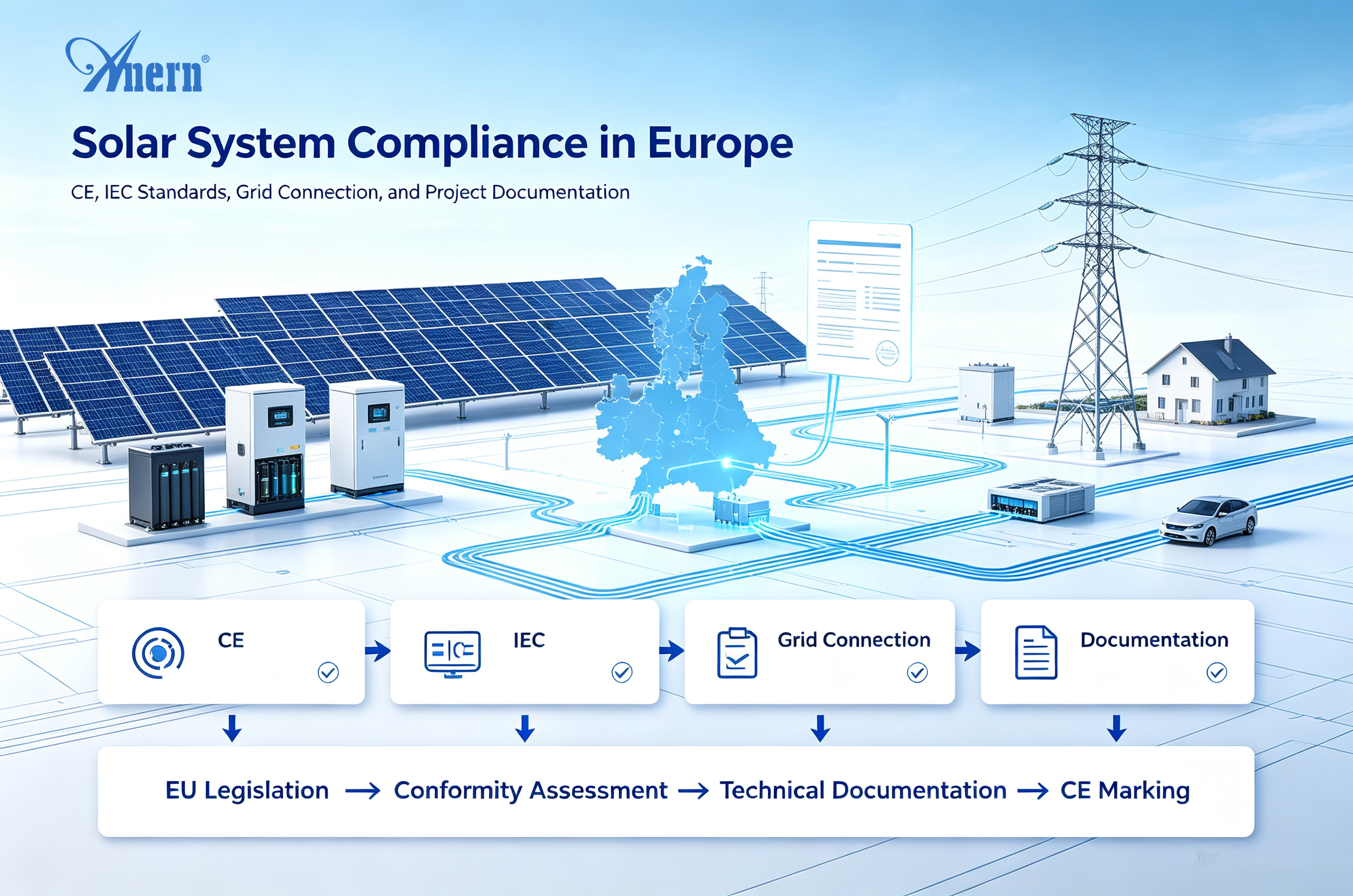Conformità al sistema solare in Europa: norme CE, IEC, connessione alla rete e documentazione di progetto